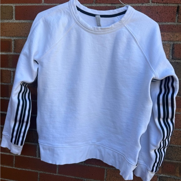 Athleta White Stripe Sleeve Pullover Sweatshirt Women’s Size M - Picture 1 of 5